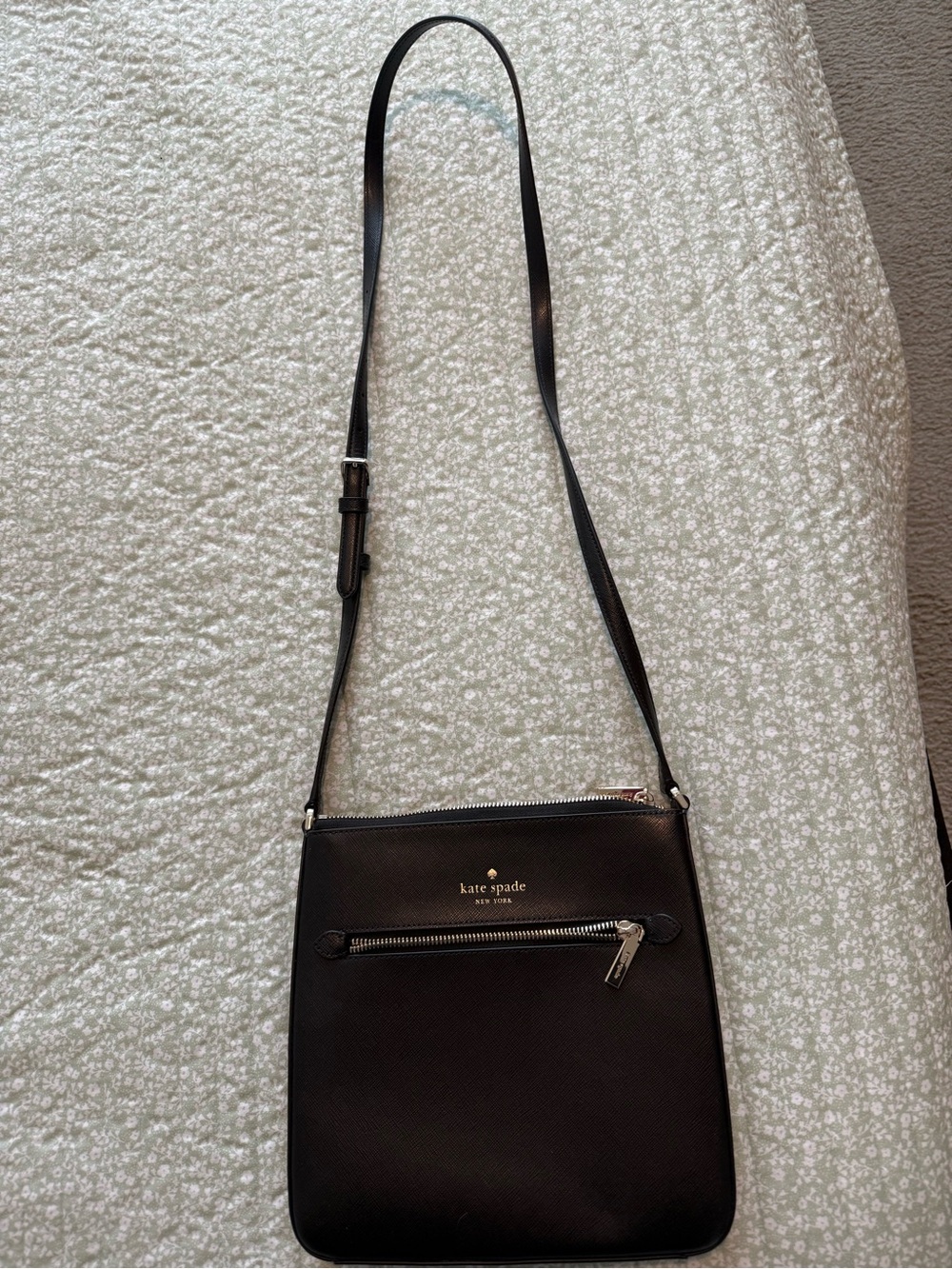 kate spade black pebbled leather crossbody with front zip